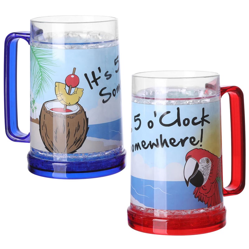 Easicozi It's 5 O'Clock Somewhere Party Parrot Double Wall Gel Frosty Freezer Ice Mugs Clear 16oz Set of 2 - Image 5